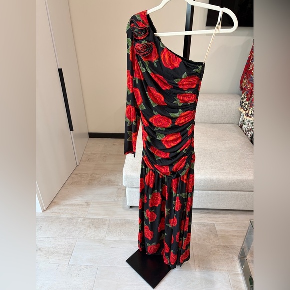 Farm Rio: Black Latin Roses 3d Flower One-Shoulder Draped Maxi Dress - Picture 5 of 10